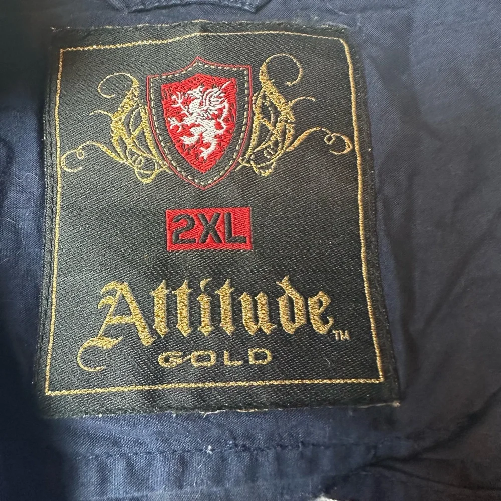 Attitude Gold Men's Button-up Long Sleeve Shirt size 2xl Blue Graphic Velvet Y2K